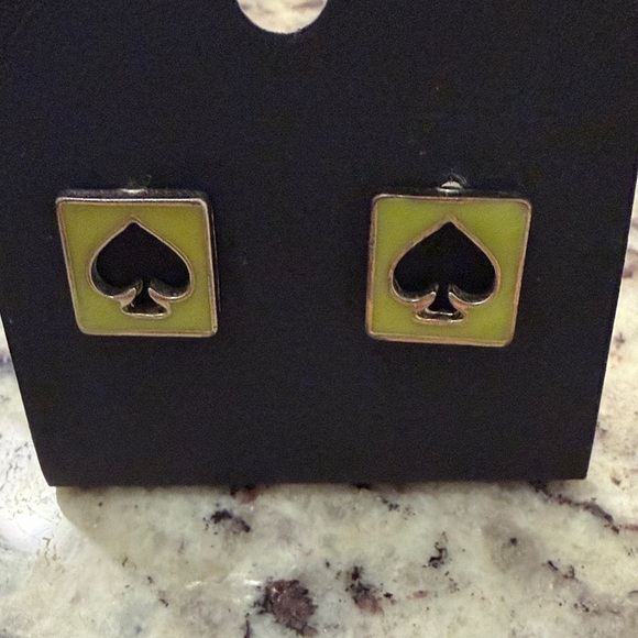 kate spade Jewelry - Kate Spade Olive Enamel Spade Punchout Earrings